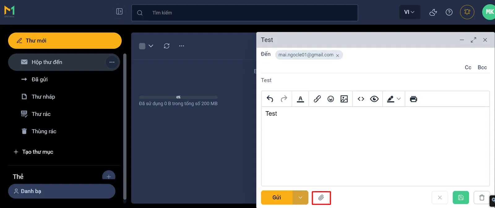 Hướng dẫn liên kết dịch vụ Cloud để gửi tệp đính kèm trên trang người dùng OneMail