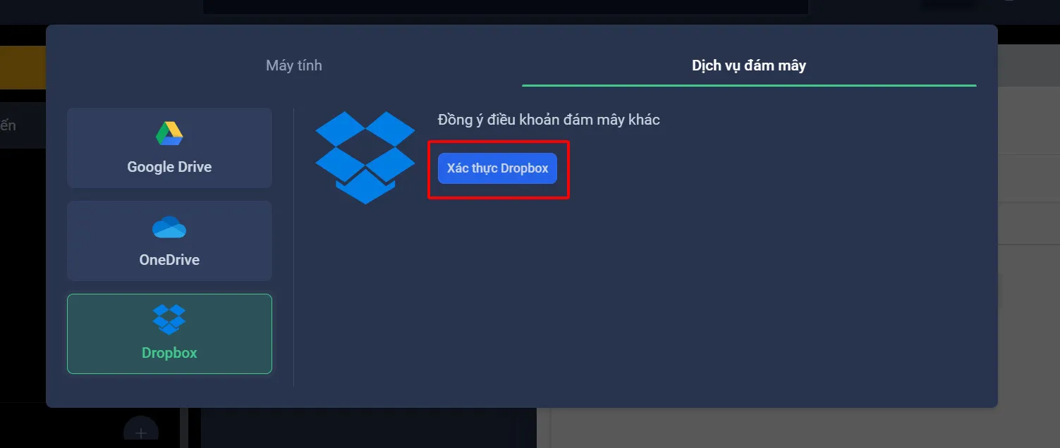 Hướng dẫn liên kết dịch vụ Cloud để gửi tệp đính kèm trên trang người dùng OneMail