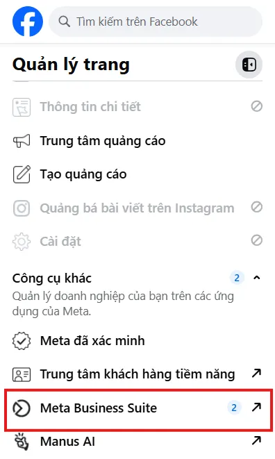 Bước 2: Truy Cập Meta Business Suite