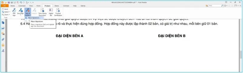 Bước 2: Chọn chức năng ký số trên Foxit Reader