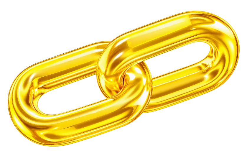 Two interlocking gold chain links — a symbol of backlinks