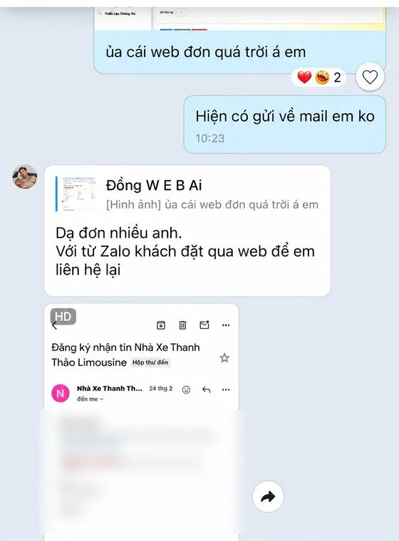 Screenshot of a customer message sent to MIMA