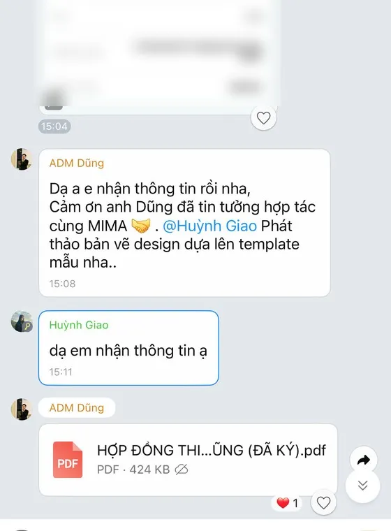 Screenshot of a customer message sent to MIMA