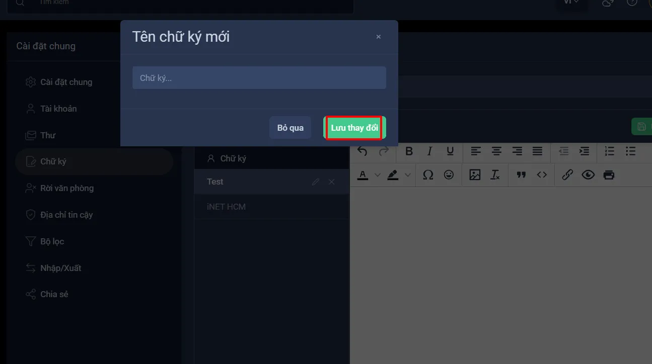 Hướng dẫn sử dụng tính năng chữ ký trên trang người dùng OneMail