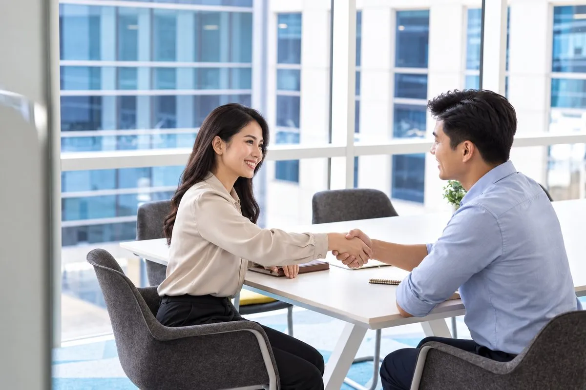 Shaking hands with a client at website handover